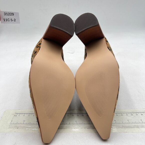 FOWT Brown Leopard Pointed Toe Slip On Mules Stacked Block High Heel Sandal - Picture 7 of 8